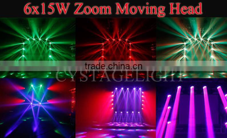 Outstanding 2015 New Shinely 6x 4in1 15w Rgbw Led Zoom Beam Wash Moving Head Professional Stage Light