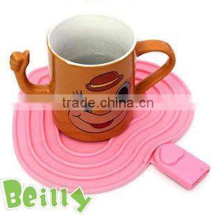 2013 the hottest beautiful pink leaf design silicon cup mat