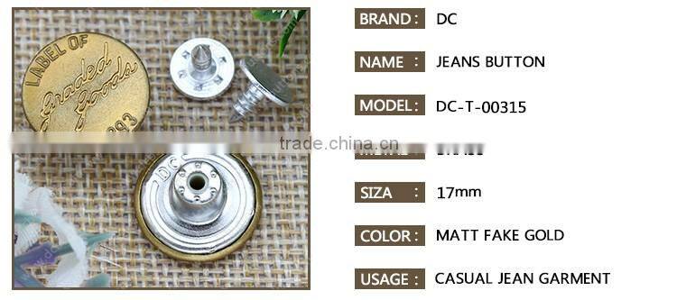 Wholesale Custom Fancy Screw Jean Button,Jean Rivet for Clothing