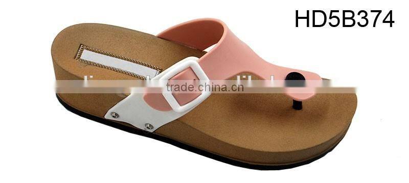 Fashion Ladies Footwear PCU PVC Wedge Cork Casual Beach Slippers