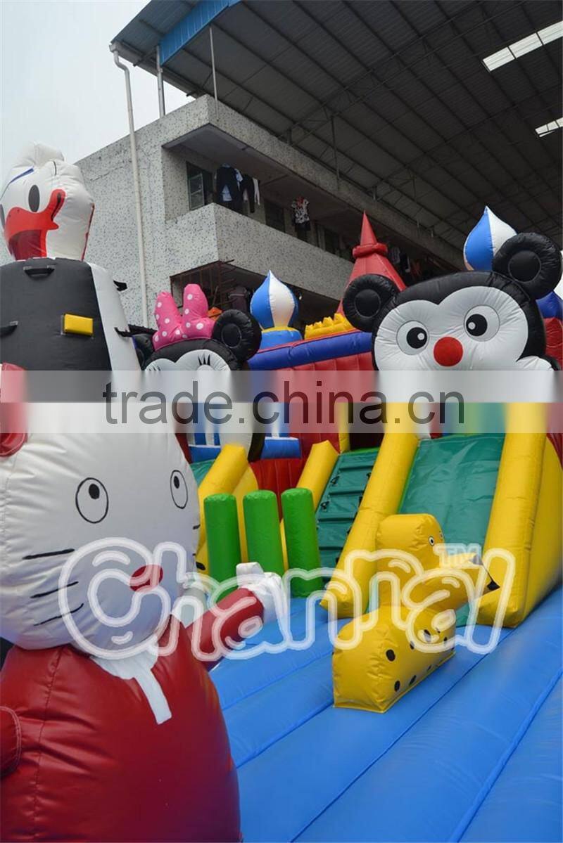 2016 Cute cartoon inflatable playground slides rentals on sale, inflatable funcity obstacle course