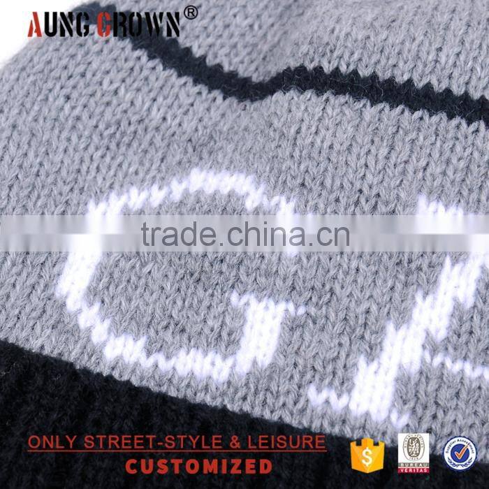Custom acrylic cuff beanie knitted hat with custom patch