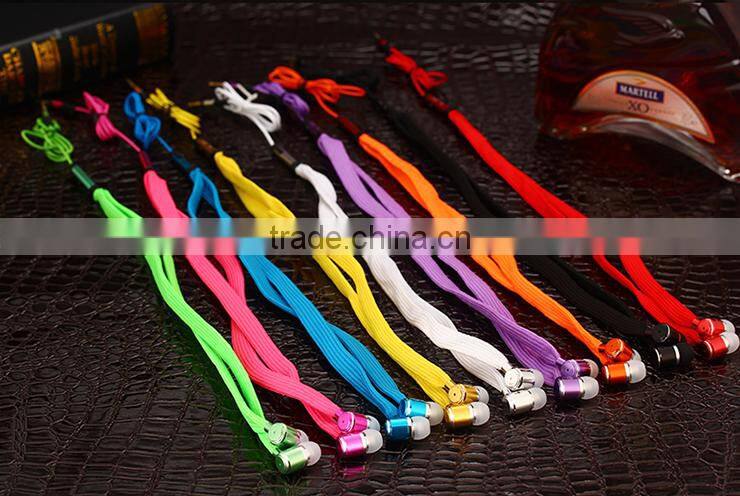Deep bass metal cheap colorful waterproof shoelace earphone