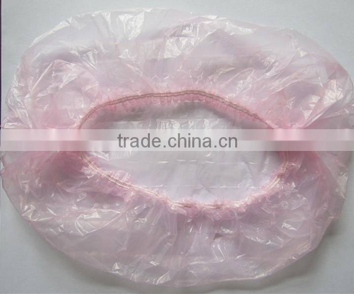 good quality white red blue pink waterproof disposable PE shower cap hotel