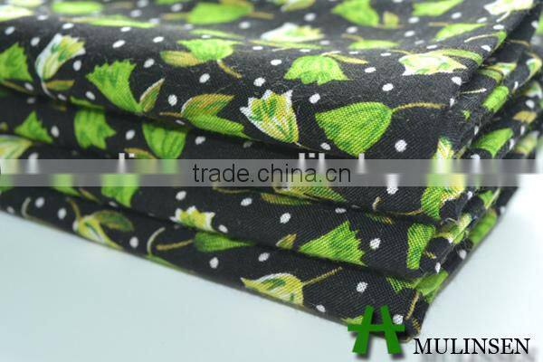 Fresh green flowers pattern 100% printed spun rayon fabric for dresses