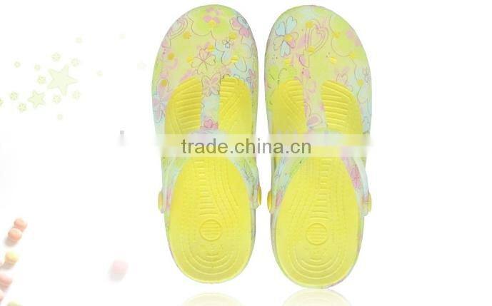 2015 high quality plastic sole sandals.printing flowers gril clogs.casual ladies fashion shoes