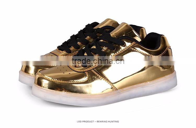 boys girls soft wear LED Luminous sports leisure shoes lace-up led flash evening shoes golden silver color