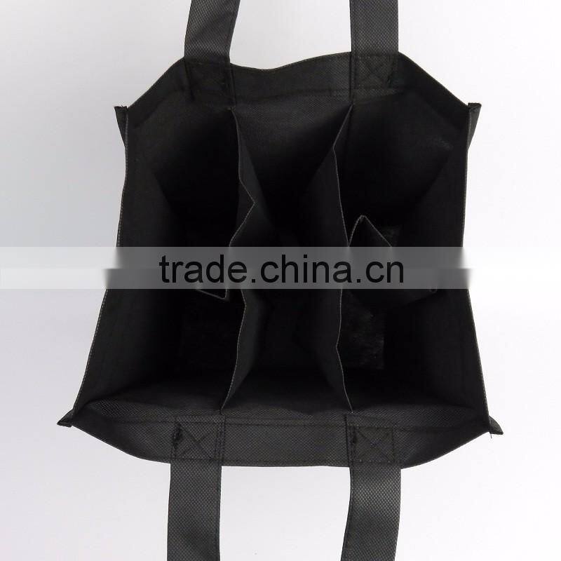 Portable Gift Black Color 6 Bottle Wine Bag, Non Woven Wine Bag, Liquor Bottle Wine Bag