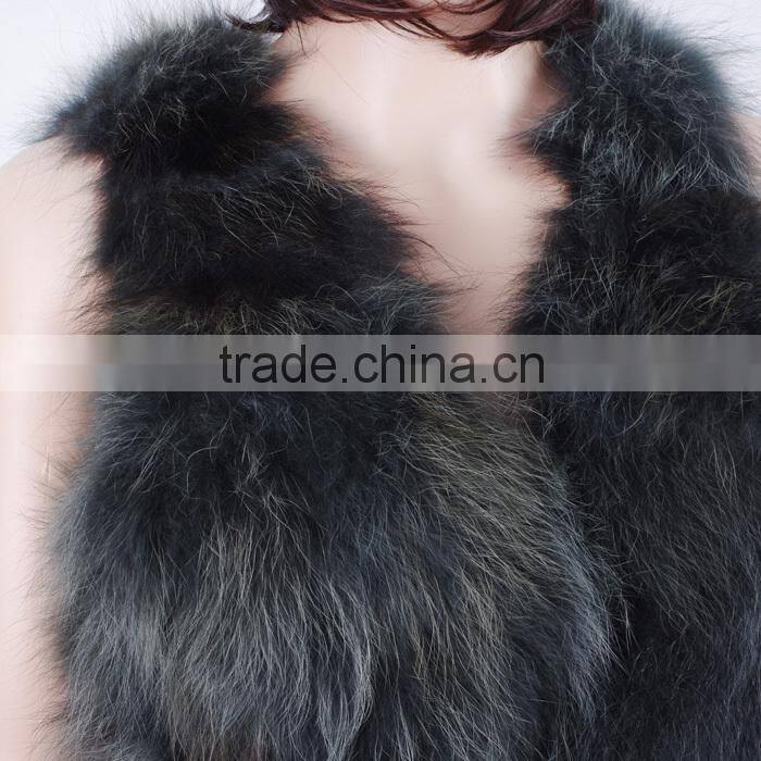 Women fashion stylish raccoon fur gilet raccoon patch fur waistcoat KZ150117