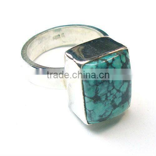 Indian 925 Sterling Silver Tibetan Turquoise Ring
