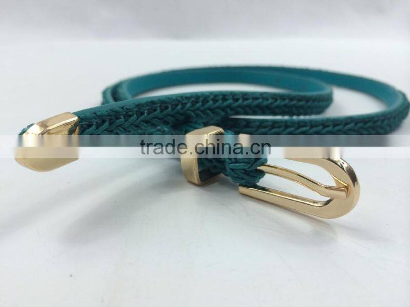 Shiny ployester material with PU leather skinny belt for dress decoration