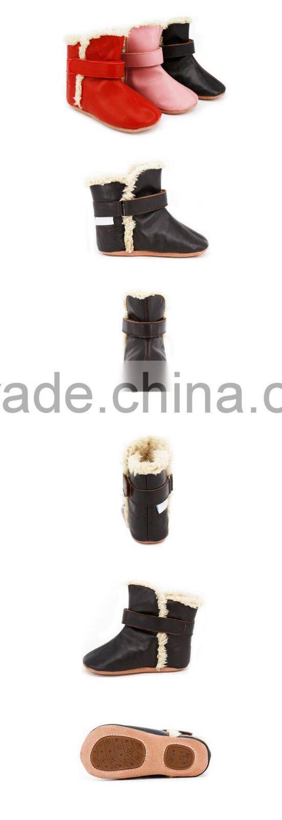 Fashion Winter Genuine Soft Sole Leather Unisex Baby Fur Boots Shoes for Boys and Girls