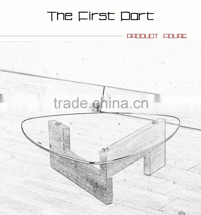 Oval glass top wooden leg coffee table made in China