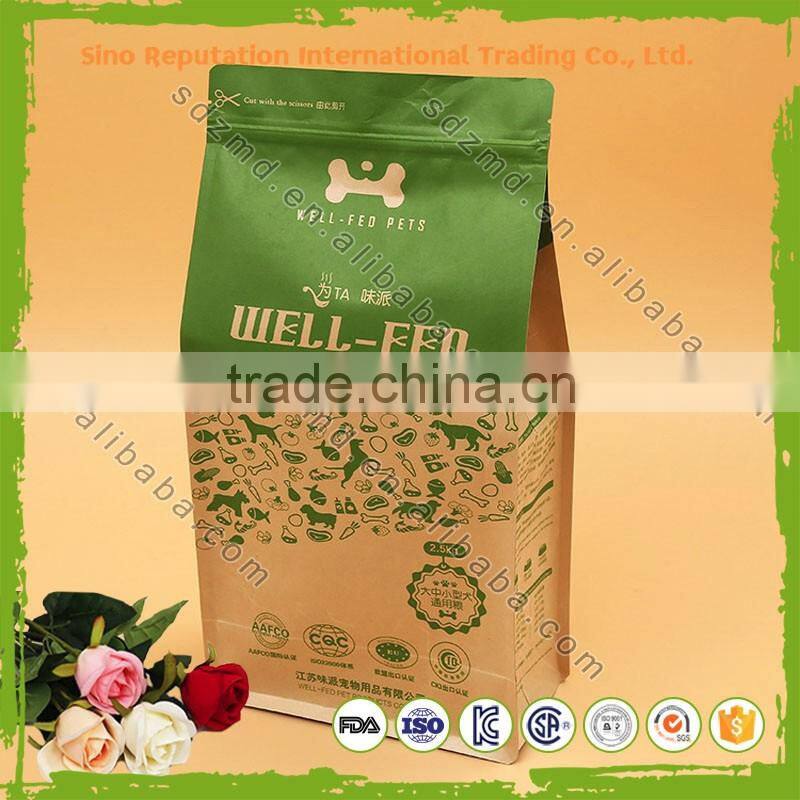 Custom printed quad seal flat bottom kraft paper brown food bags