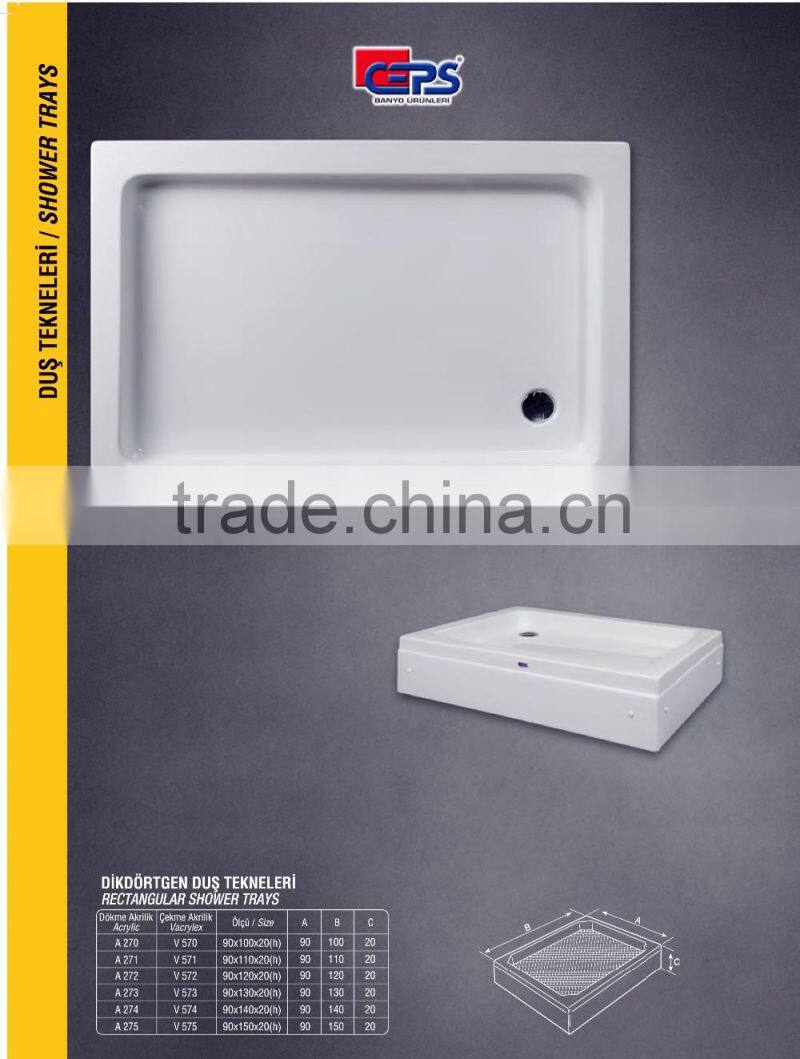 Acrylic SHOWER TRAYS RECTANGULAR from Turkey white trays 90x100 until 90x150 sizes