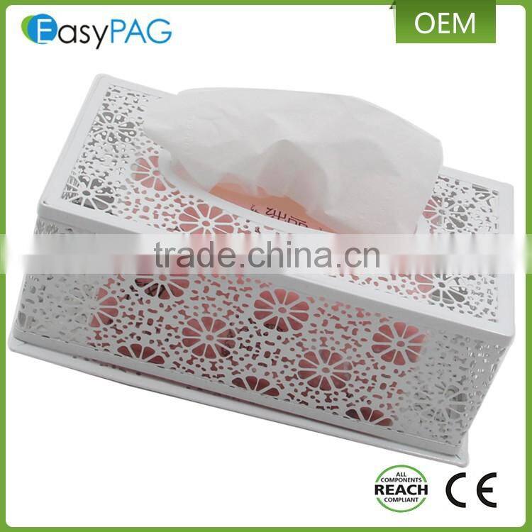 Custom fancy design iron metal embossing decorate car facial tissue box