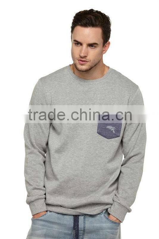 regular fit cheap wholesale custom crewneck sweatshirt men with one pocket on the chest