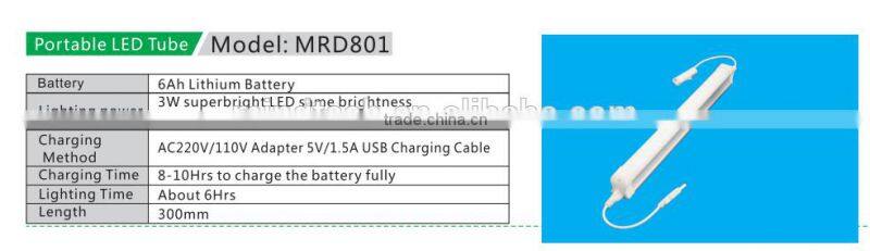rechargeable LED lights portable led tube with battery inside for emergency lighting