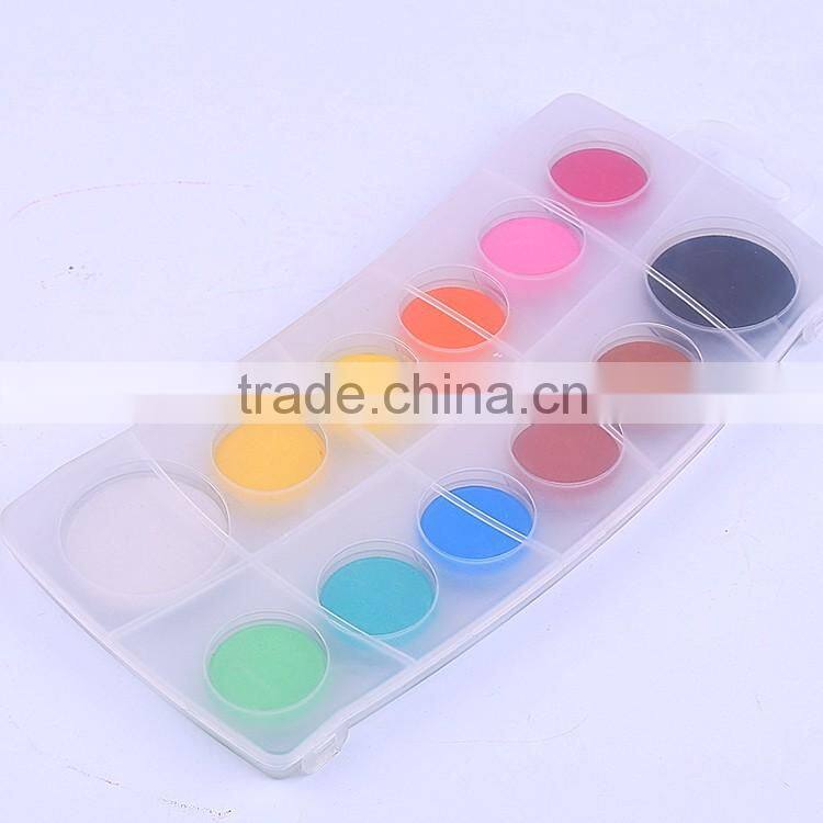 High quality 12pcs solid powder water color cake airbrush paint for kids,tempera kids paint powder watercolor in plastic box
