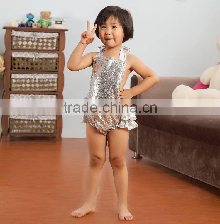 2017 New Product Wholesale Boutique Solid Shiny Romper, Bow-Knot Hairband Baby Adorable Girls Summer Clothes