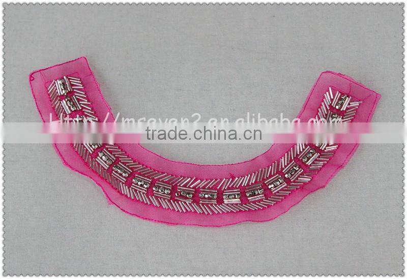 2016 New Design Handmade red net fabric beaded collar, crystal tube round beads collar