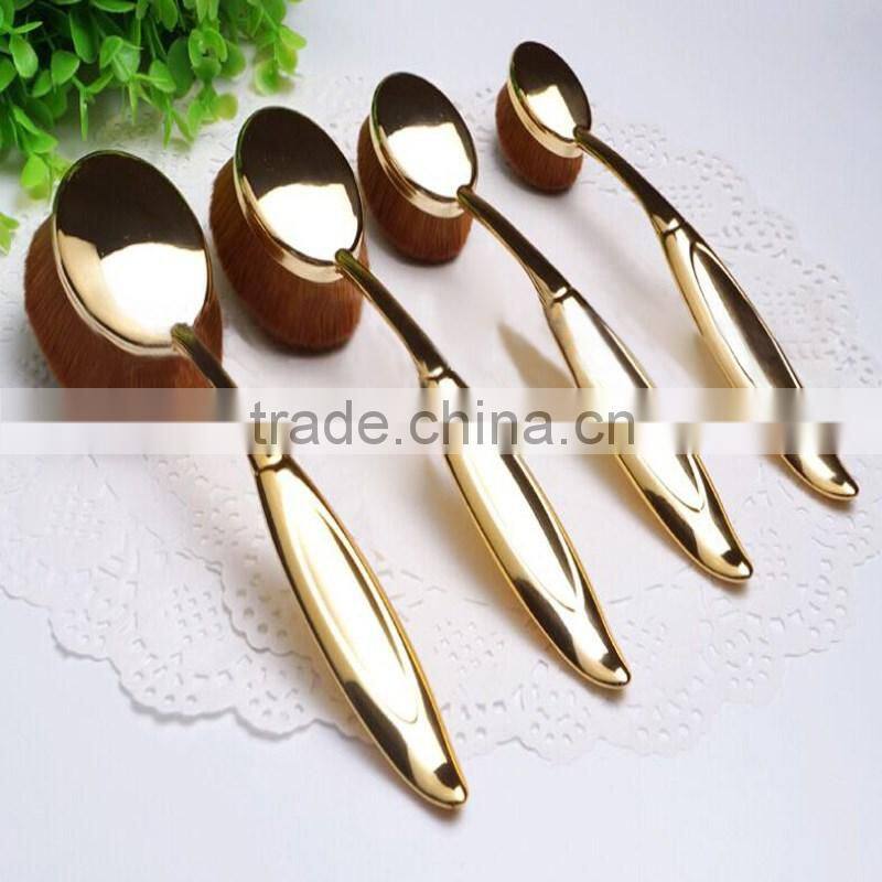 plastic electroplating handle material Smudge Brush,Angular Blush,Flat brush style oval gold makeup brushes