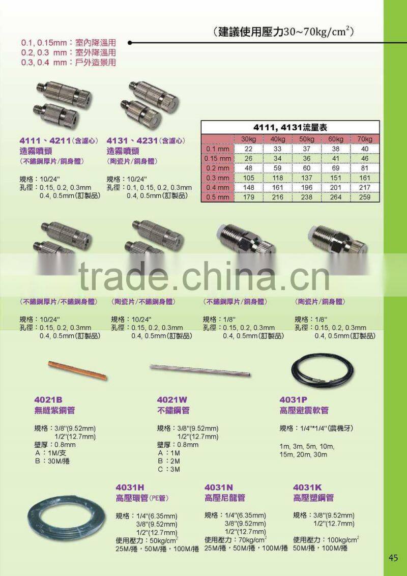High pressure misting nylon system tubing