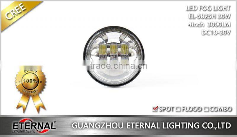 4.5" 30W universal Harley Motorcycle auxiliary LED fog light chrome black base spot driving lamp