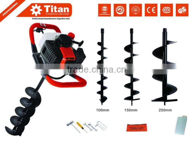 Gasoline 52cc earth auger 3HP Post Hole Borer Ground Drill with 3 Bits + Extension with CE,GS,EUII certificate