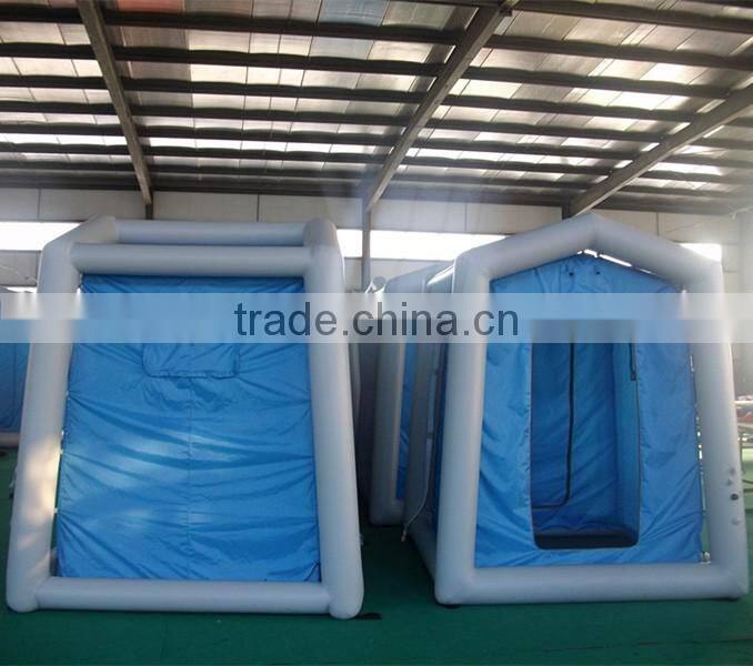 Folding portable inflatable shower decontamination tent for fire fighting
