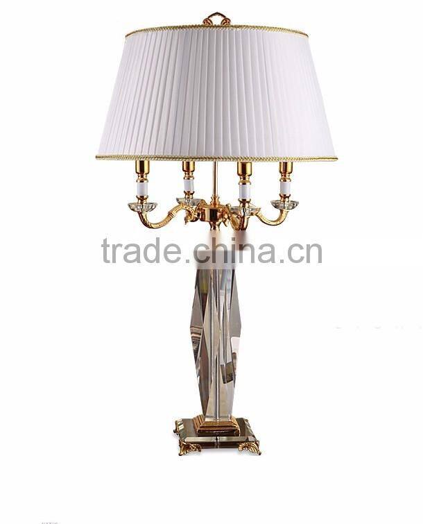 Concise design white fabric lampshade four heads crystal table lamp