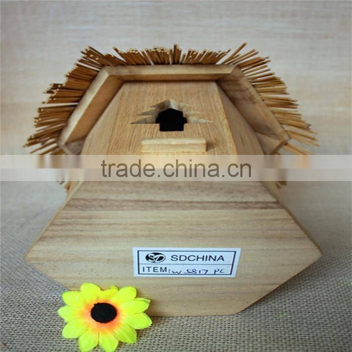 Wood carved bird christmas miniature houses with tree shaped window