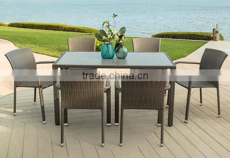 2017 Sigma quickest delivery UV resistant weather small resin wicker tempered glass dining table
