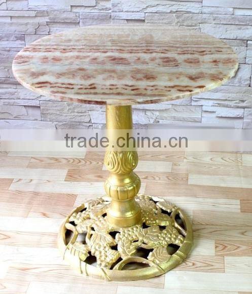 European style marble top golden cast iron base hotel coffee table