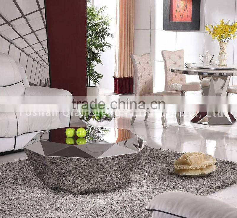 Diamond shape coffee table with stainless frame