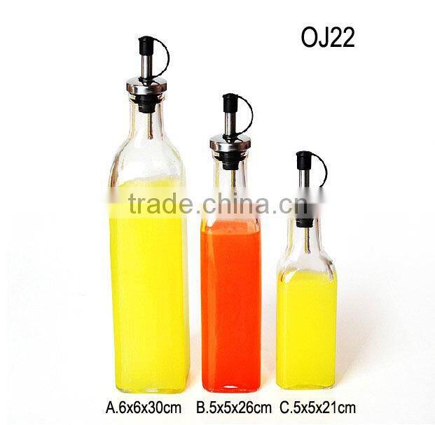 unique clear square glass liquid bottle glassware with stainless steel lid