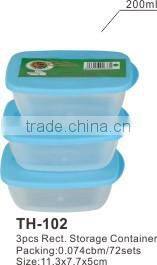 3 pcs Square Plastic Container,wholesale clear container