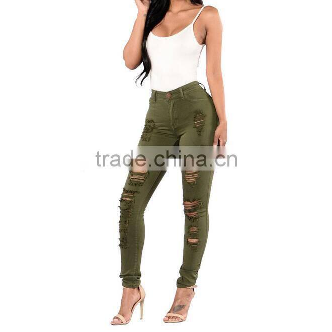 2017 new high waist street distressing denim jeans stretch fit brand pants for feminina