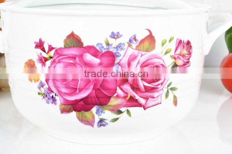 8"ceramic round microwave oven pot with glass lid