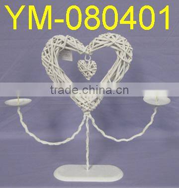 Decorative White Willow Heart Candle Holder