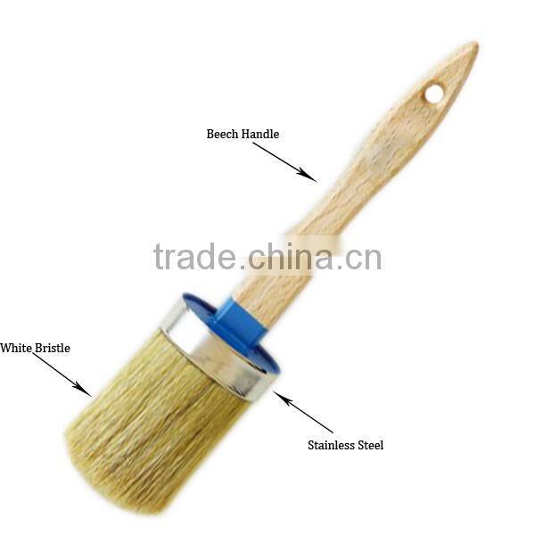 High Quality Beech Handle 100% Pure White Bristle Round Brush