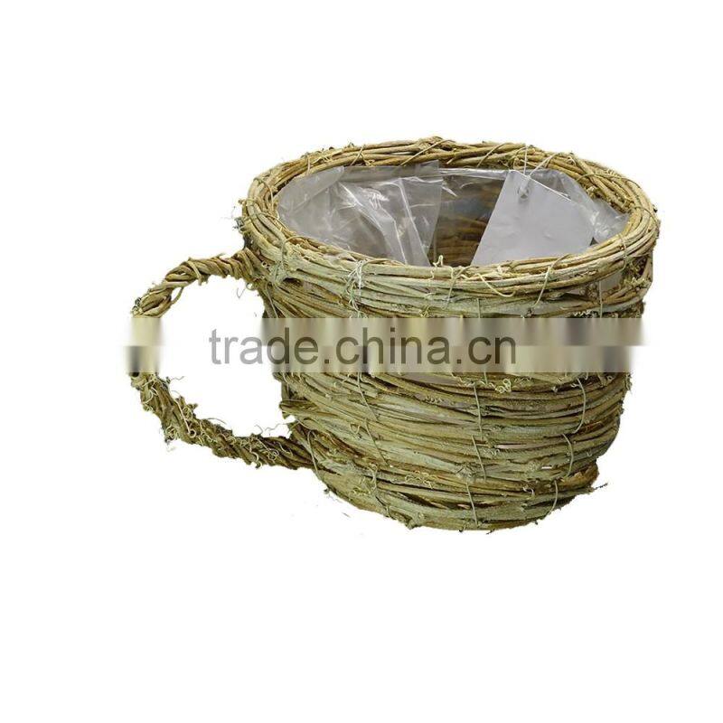 Nature rattan cup shape garden plant with wicker planter boxes