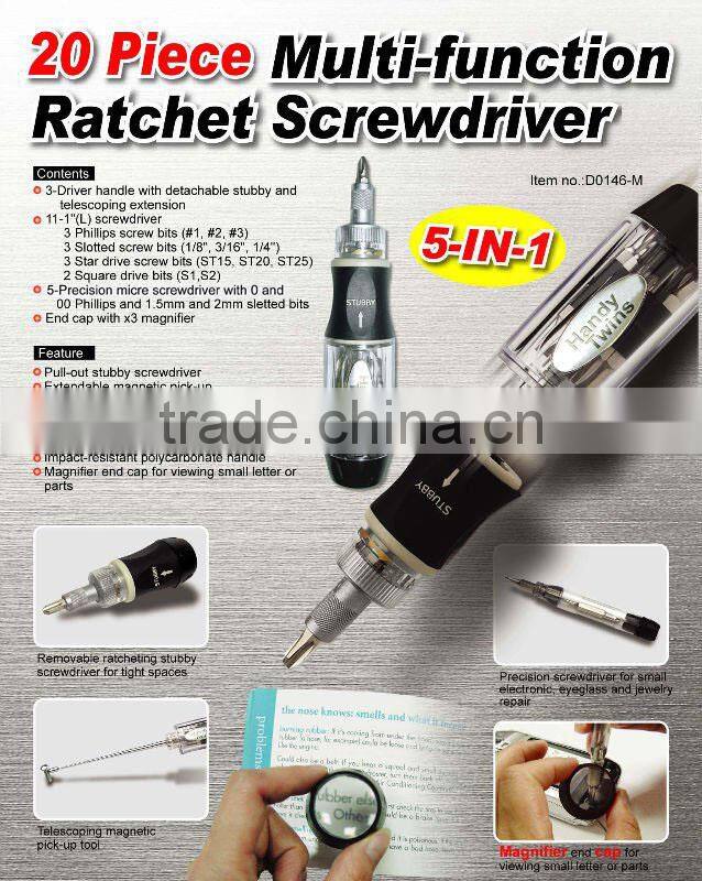 20 Piece Ratchet Multi Screwdriver with bits