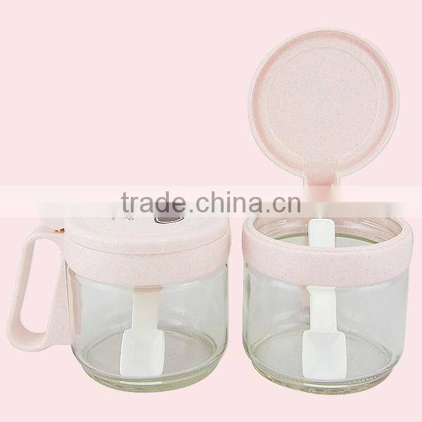 Glass Kitchen Seasoning Box Condiment Dispenser Set With Spoons