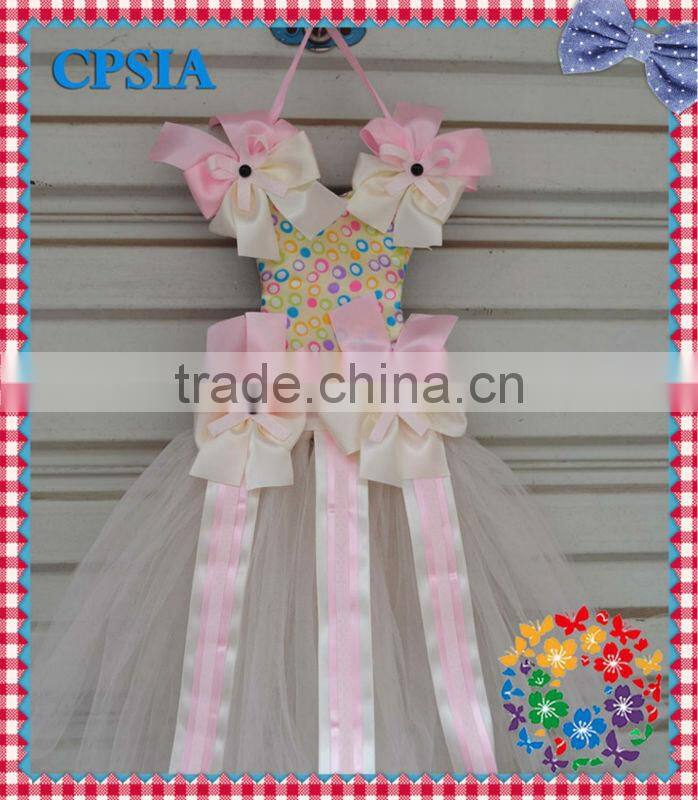 2013 Cute Flower Bow Holder For Girl Room Fashion Design Pink Cotton Tutu Bow Holder With Color Dots