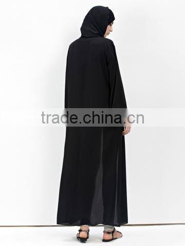 Guangzhou clothing OEM Pop up buttons Open Jacket Abaya with belt