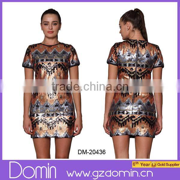 New Design Fashion Round Neck Crop Top Ladies Sequin top Set