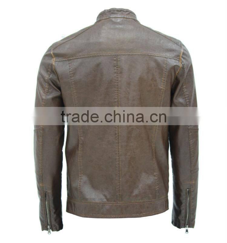 2014 brown PU leater jacket plus size for europe man