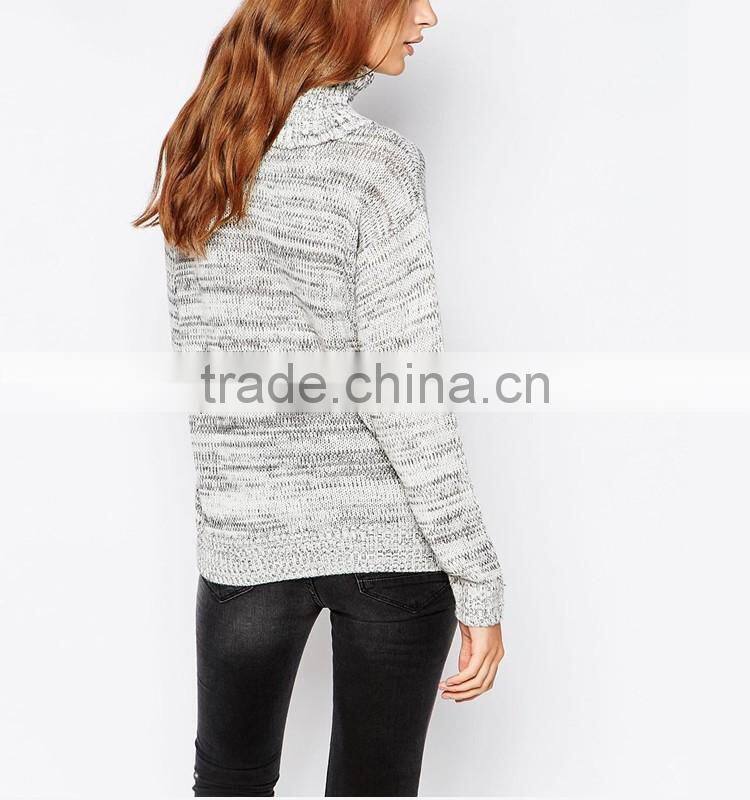 New Arrival Rib High Neck Space Dye Lady Knitwear,Chic Factory Price Women Sweater