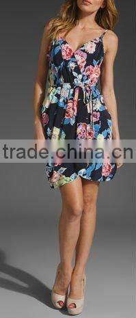 wrap dress!floral printed!12DR056 2012 Summer Hot selling Flower Printed Ladies dress